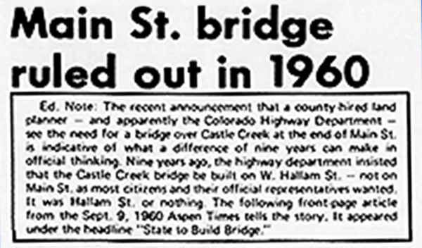 Main Street bridge ruled out in 1960 - Aspen Times